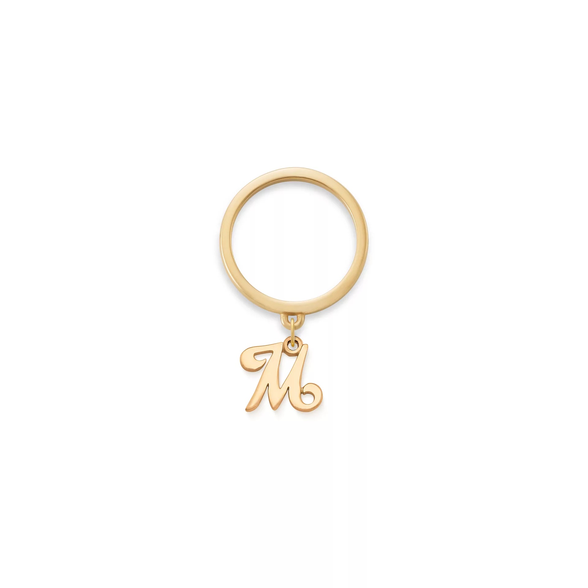 Small Script Initial Charm Dangle Ring