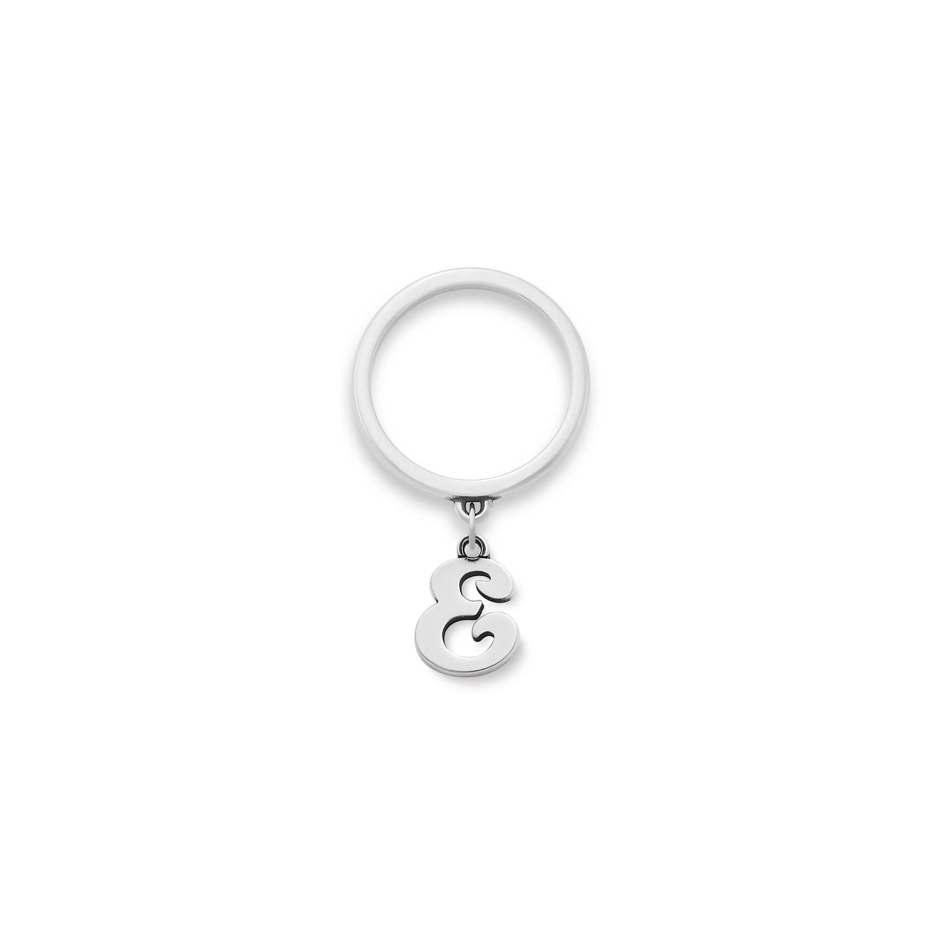 Small Script Initial Charm Dangle Ring